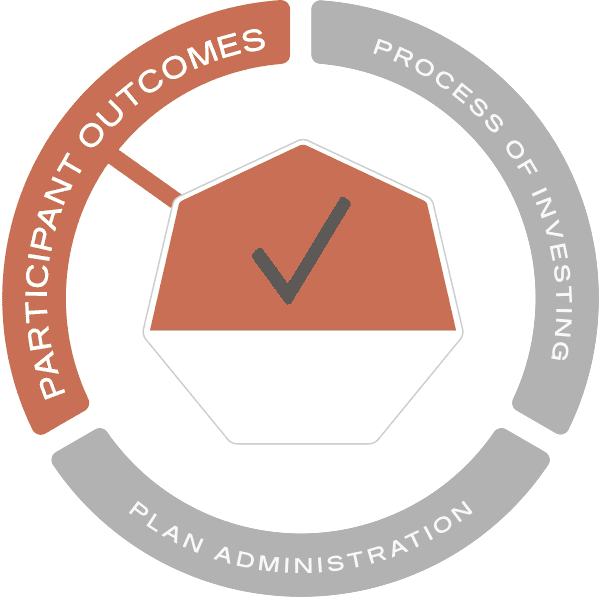 Process of Investing Chart with 3 labels. 1) Process of investing. 2) Plan administration. 3) Participant outcomes.